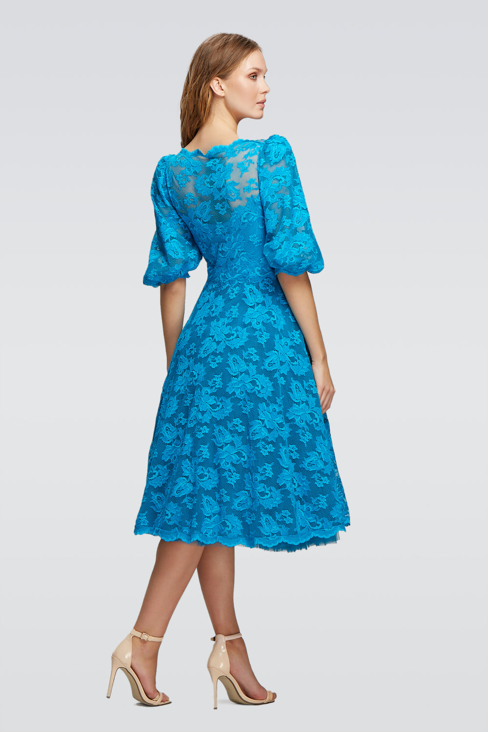 Ocean Puffy Sleeves Midi Dress-1