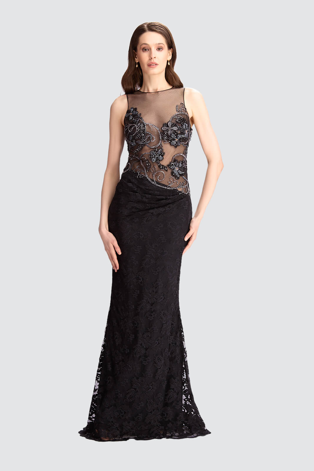 Illusion Embellished Lace Gown-0