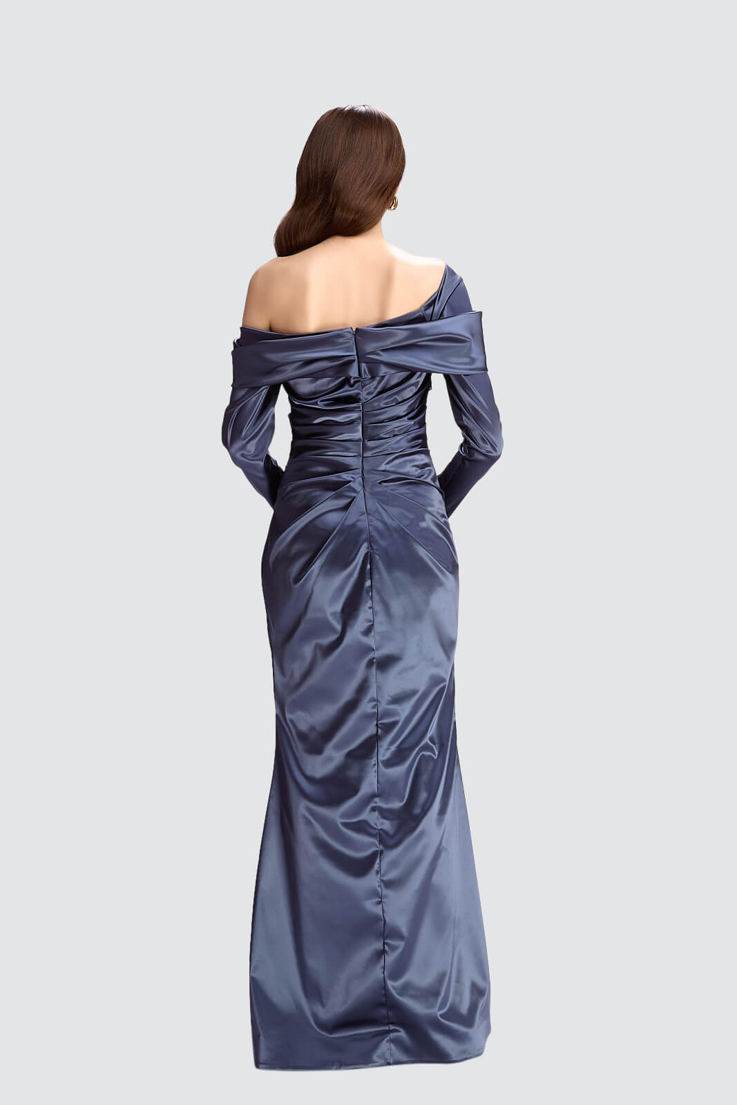Off-Shoulder Satin Gown with Draped Detailing-1