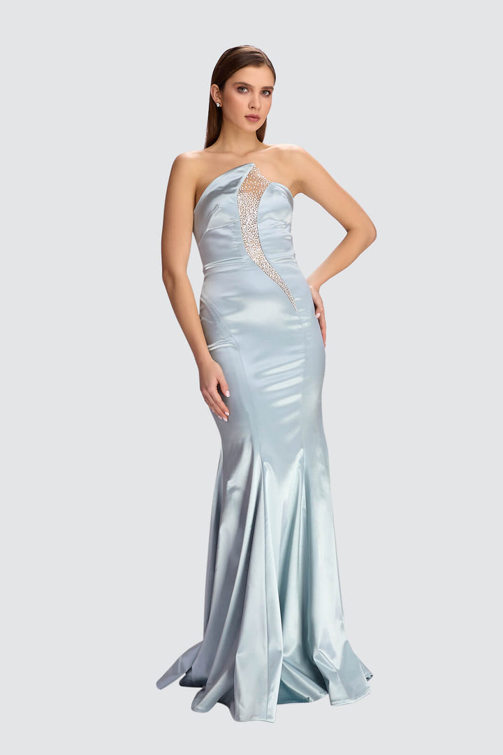 Satin Gown with Crystal Embellishment-0