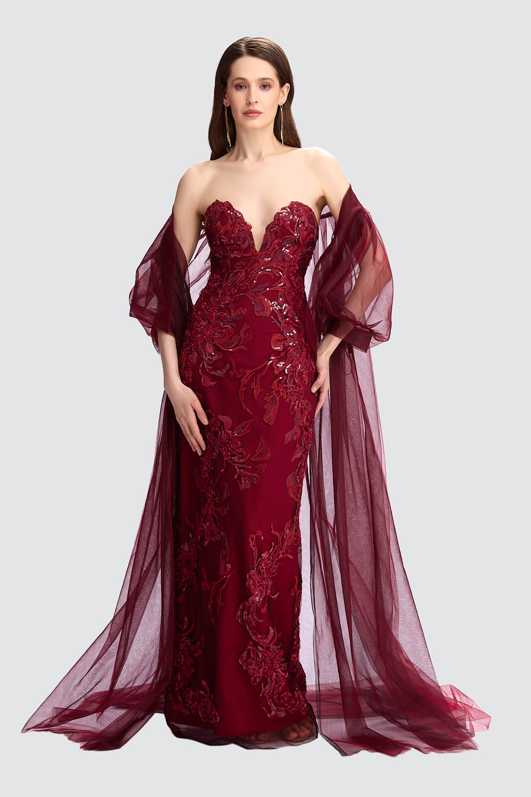 Embroidered Gown with Matching Tulle Cape Set-0