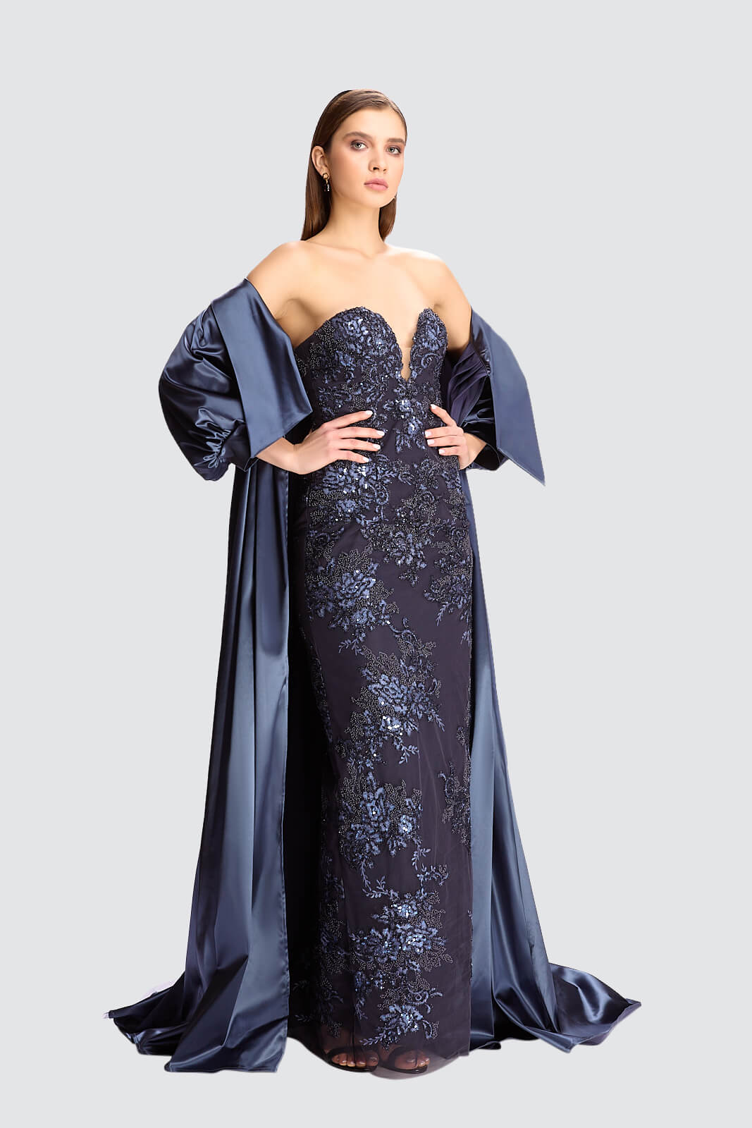 Haute Couture Dress & Satin Cape Set-0