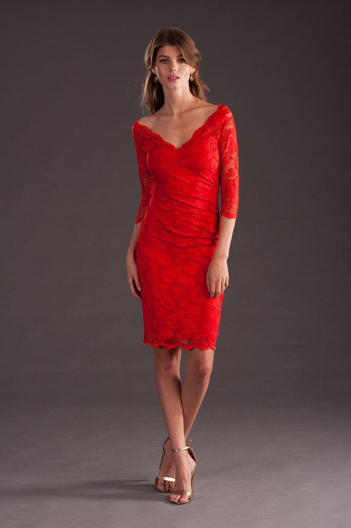 Chic Red Lace Cocktail Dress-0