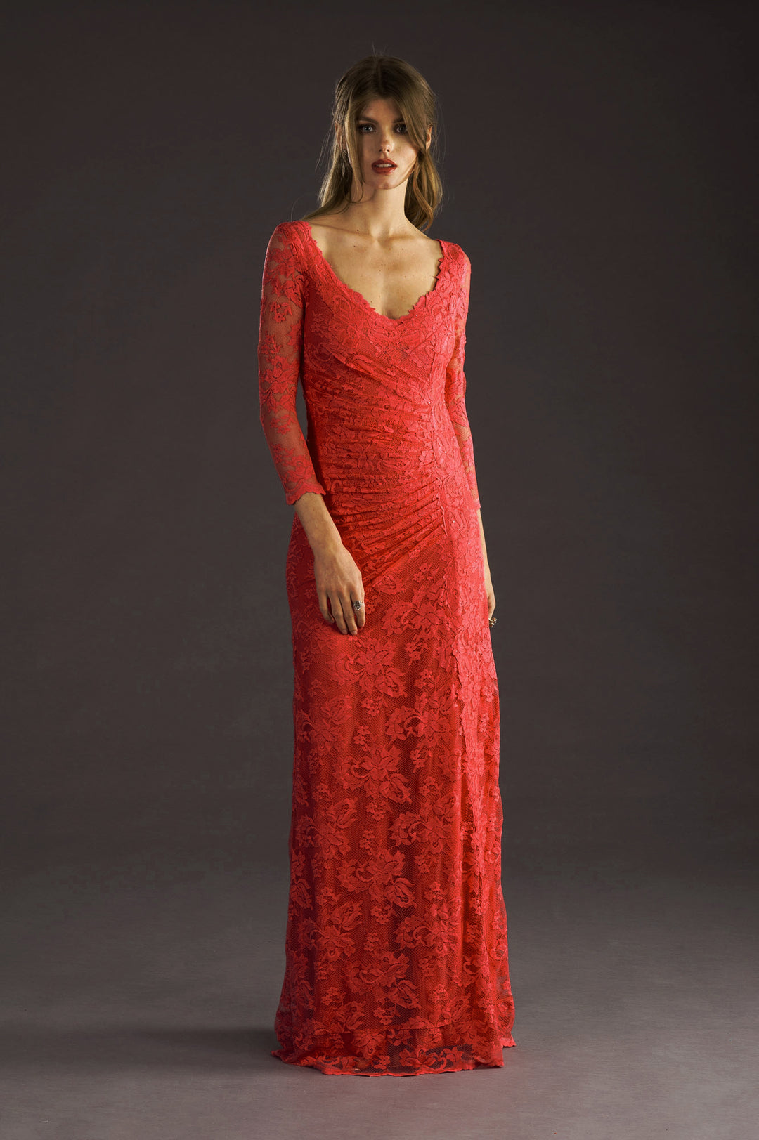 Red Long Gown with SW Crystals-0