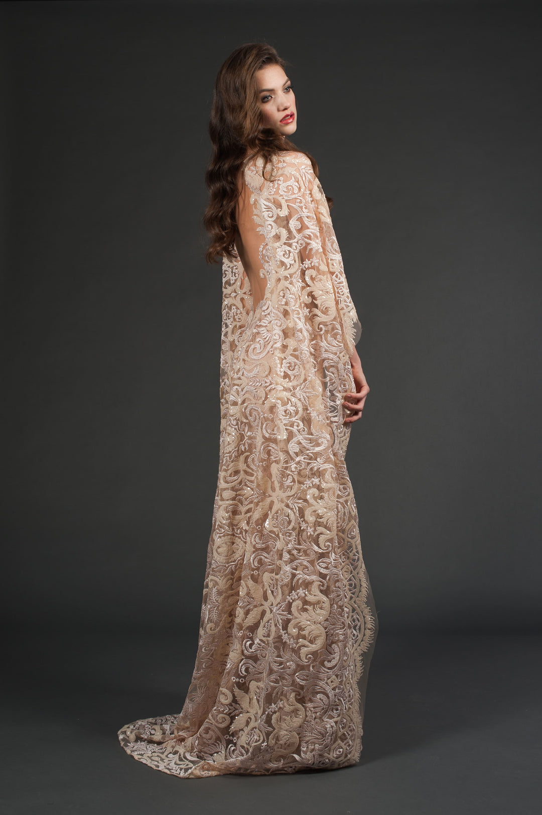 Lace Gown with Dramatic Cape-1