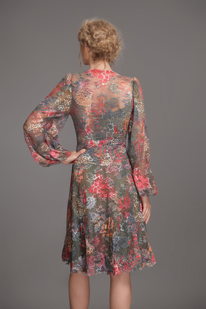 Deep neck printed coktail dress-1