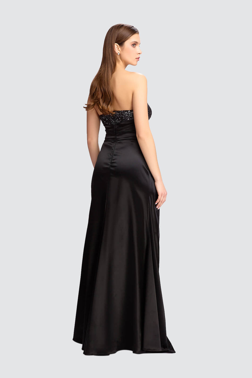Strapless Sequin Gown with Satin Drape-1