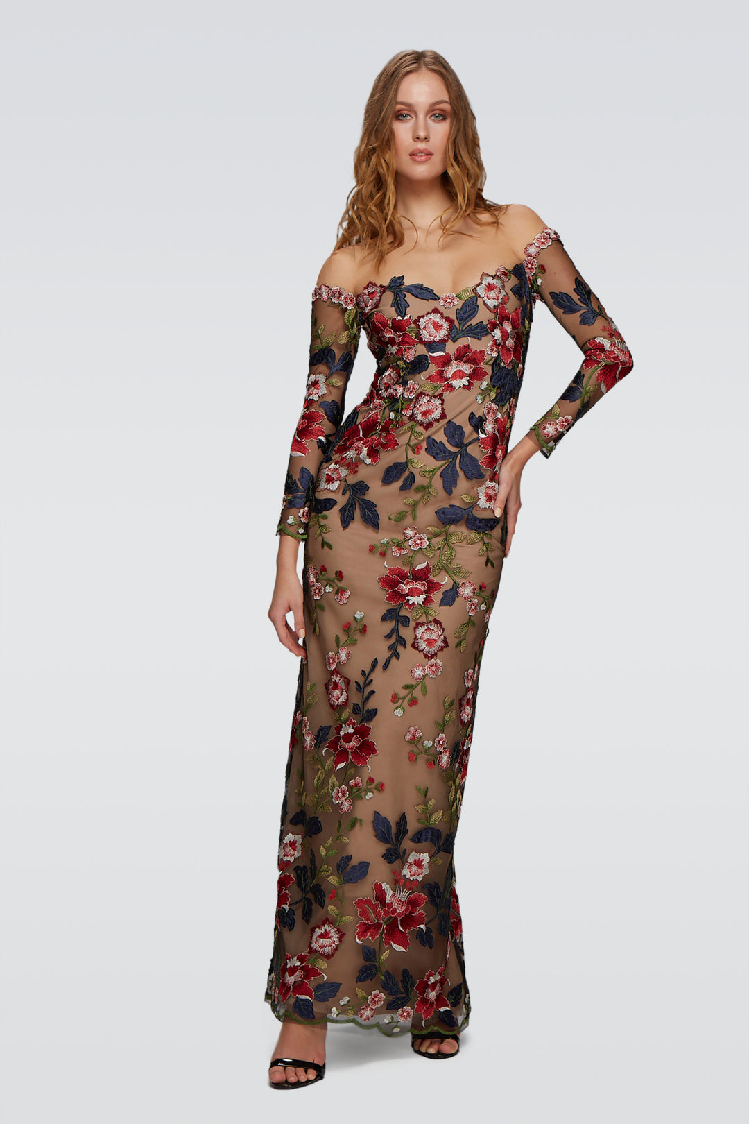 Embroidered Off-Shoulder Gown-0