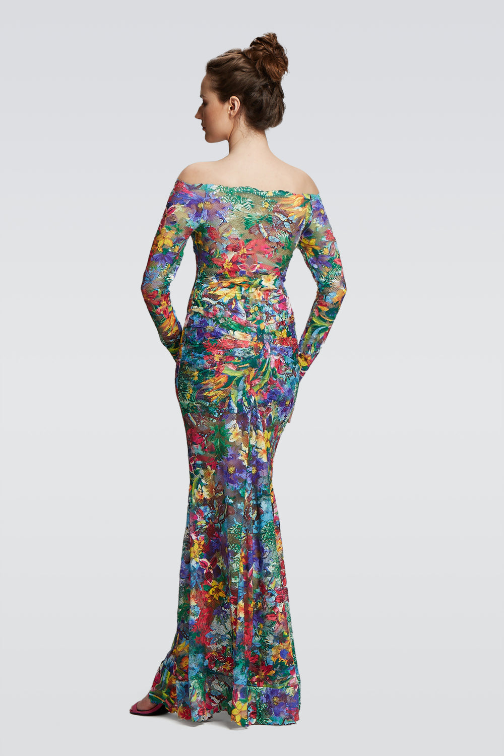 Floral Print Long Lace Gown-1