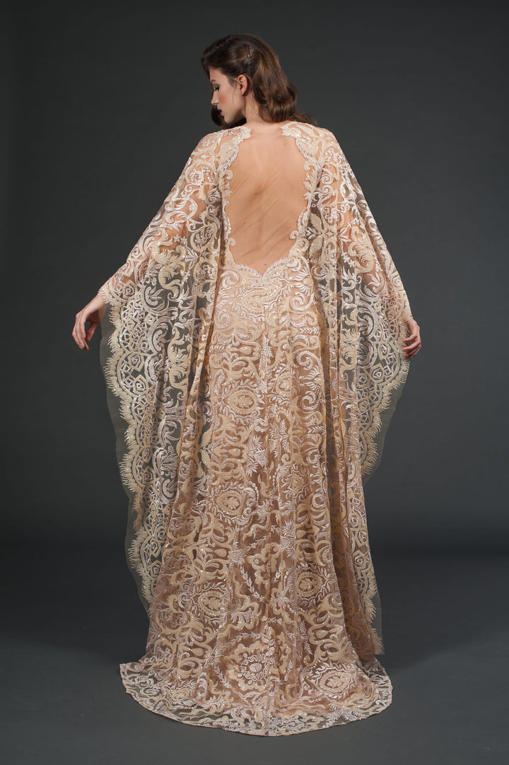 Lace Gown with Dramatic Cape-2