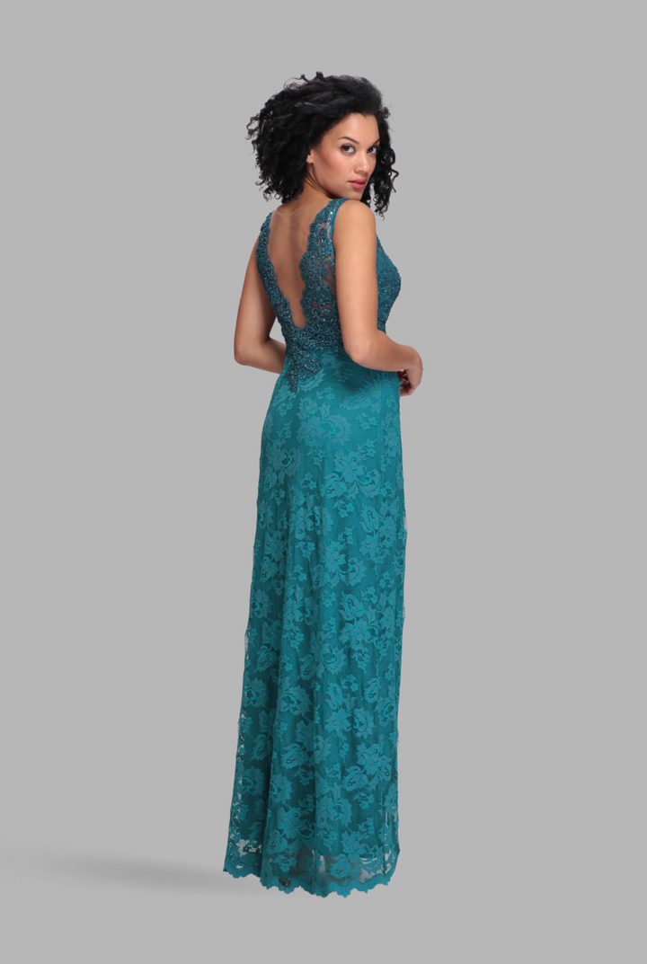 Embellished emerald green slit gown-1