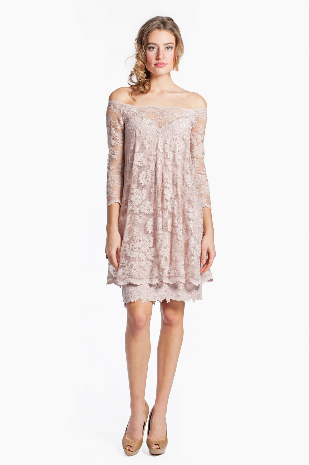 Off Shoulder Short Lace Dress-6