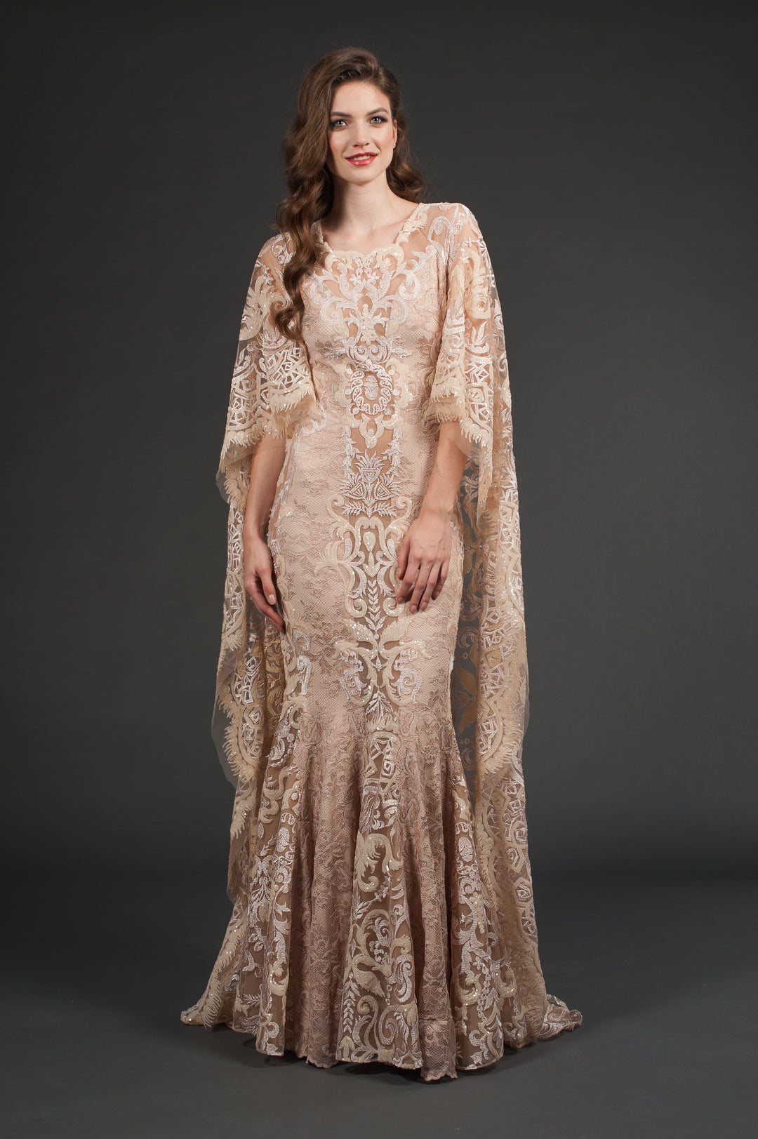 Lace Gown with Dramatic Cape-0