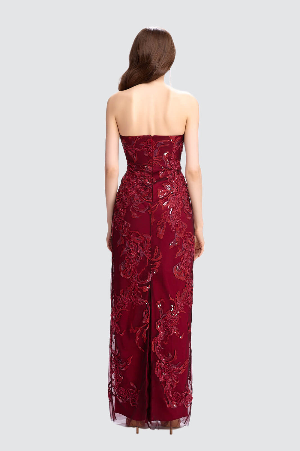 Strapless Embroidered Gown with Sequin Detailing-1