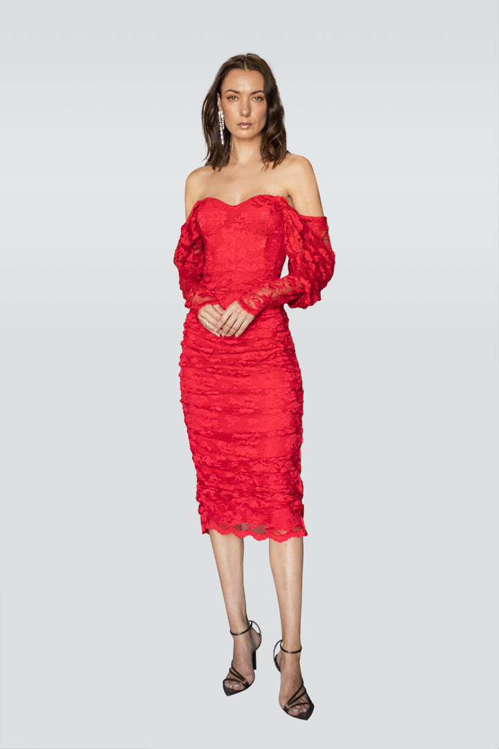 Elegant Off Shoulder Red Dress-0