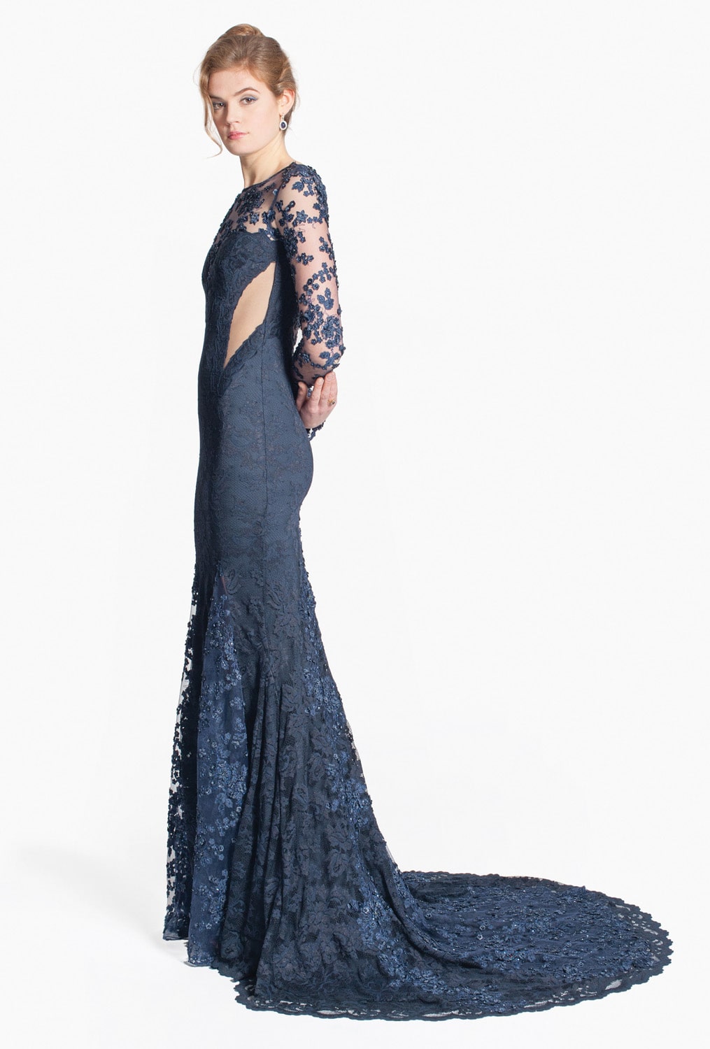 Navy Haute Couture Gown with Illusion-2