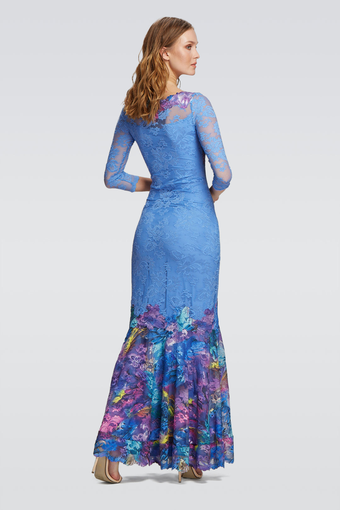 Peacock Print Gown with Deep Neckline-1