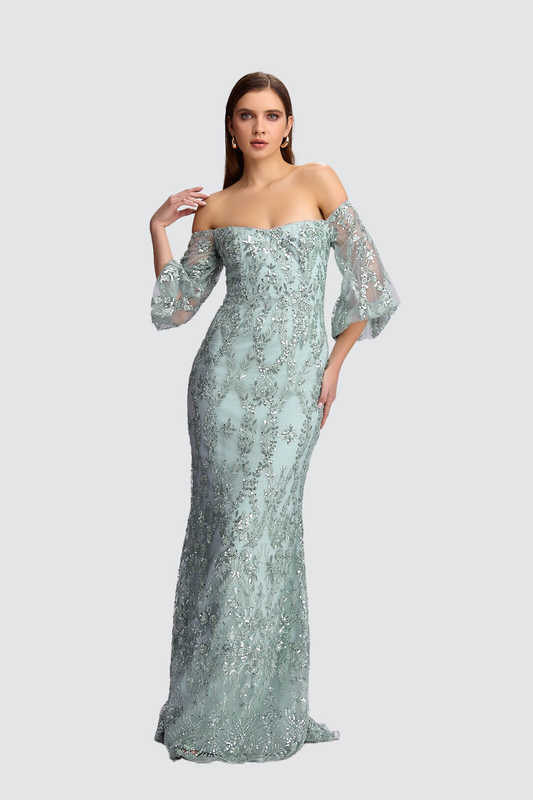 Enchanted Sage Off-Shoulder Gown-0