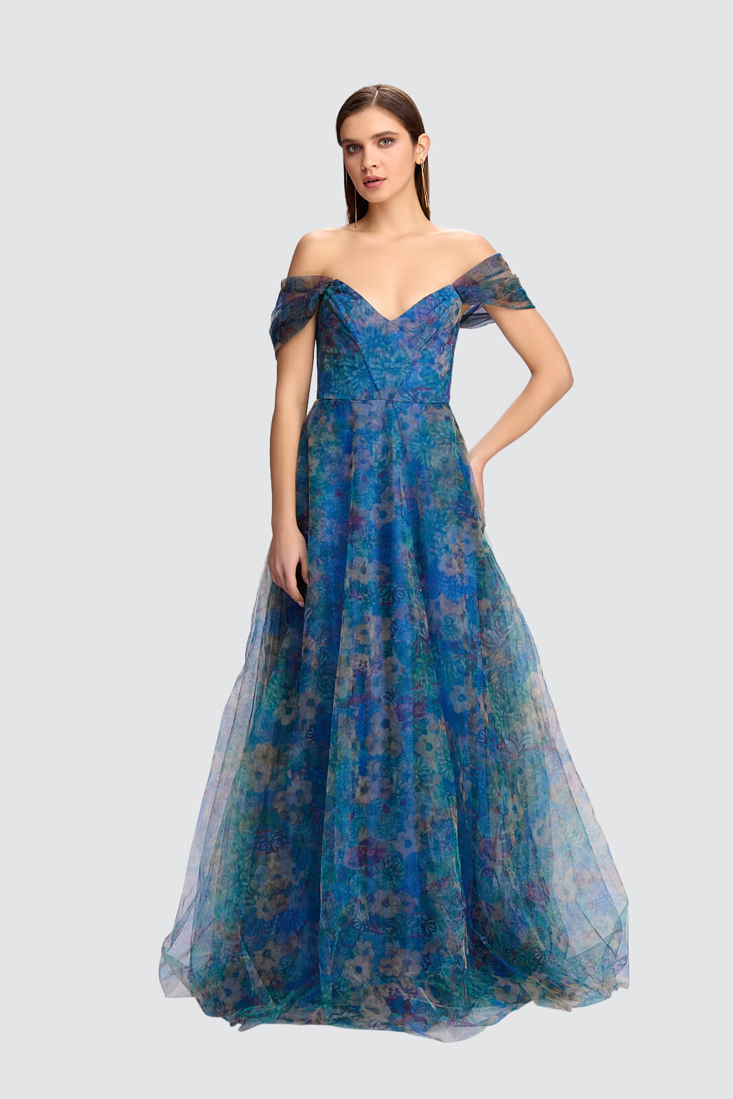 Enchanted Bloom Off-Shoulder Floral Gown-0