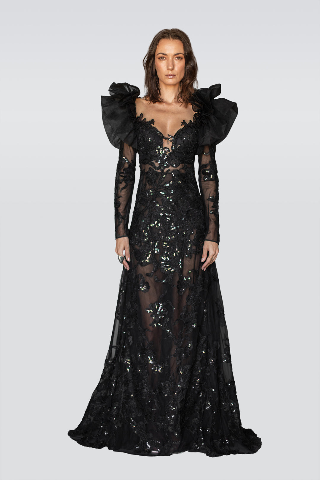 Puff Shoulders A-Line Couture Gown-0
