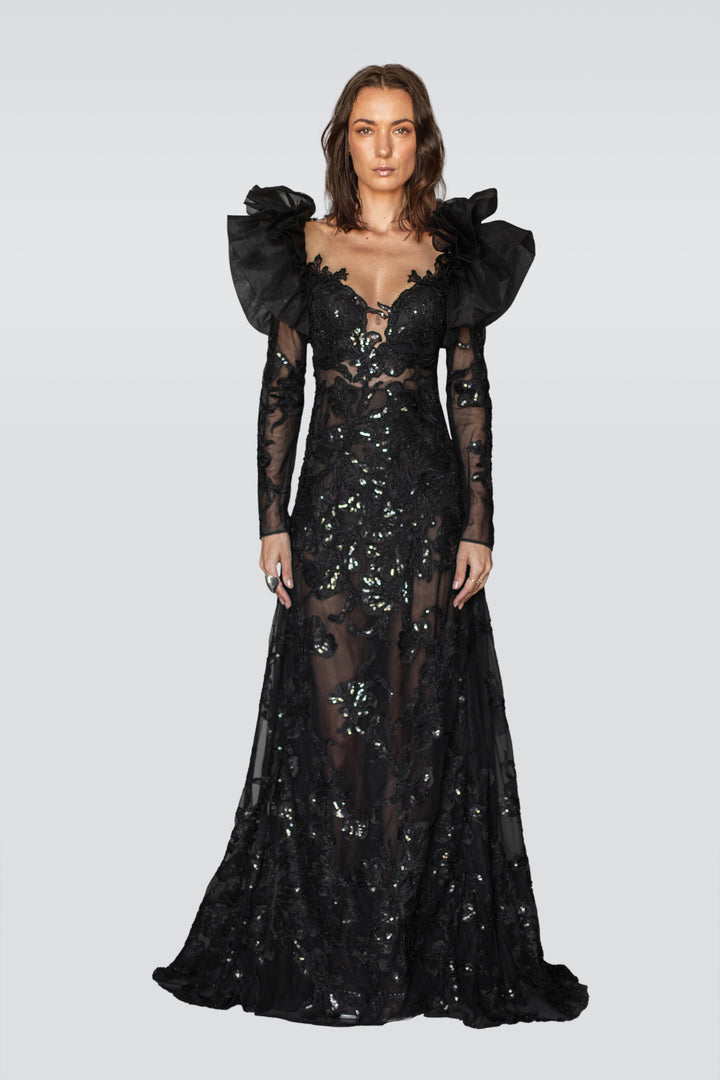 Puff Shoulders A-Line Couture Gown-0