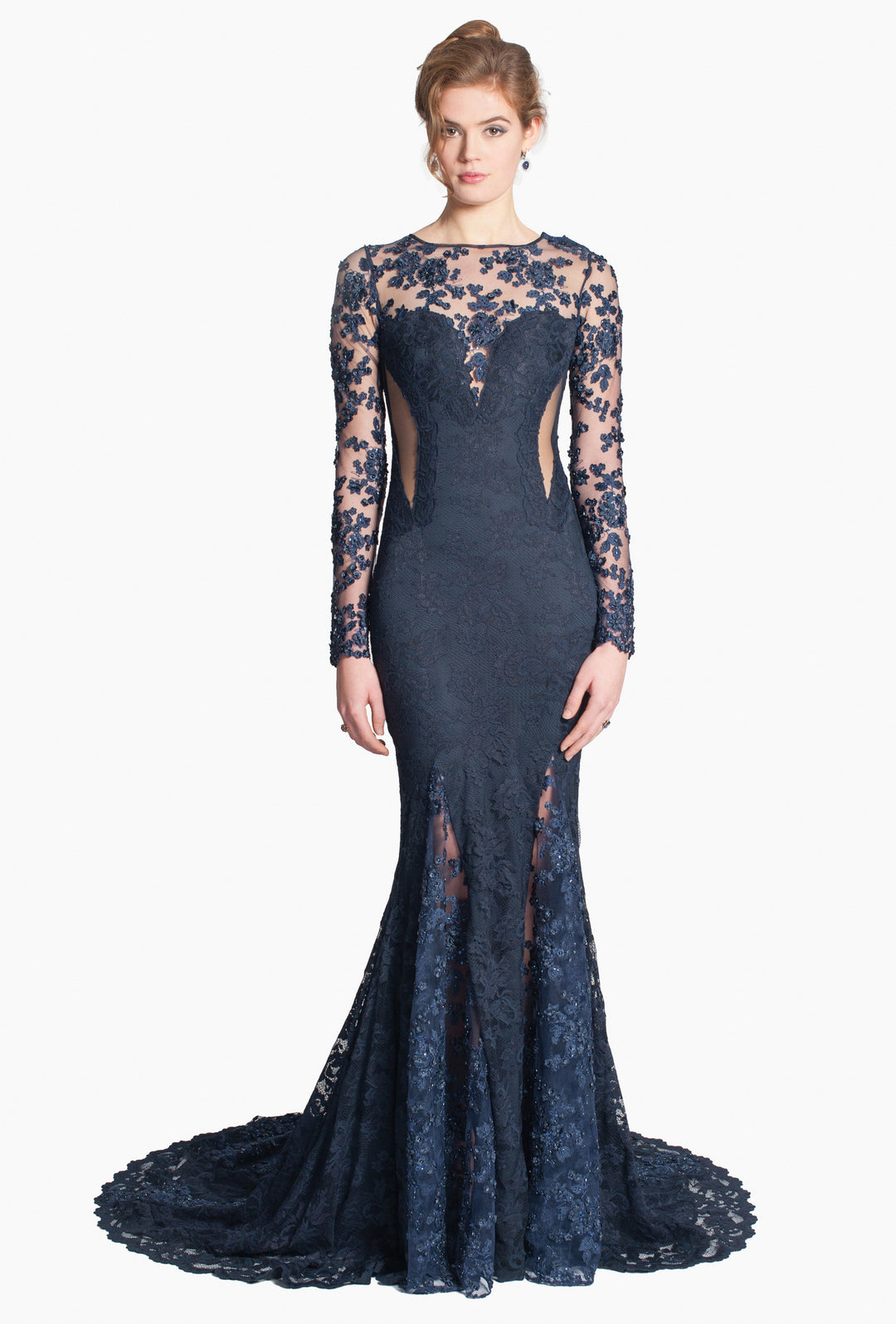 Navy Haute Couture Gown with Illusion-0