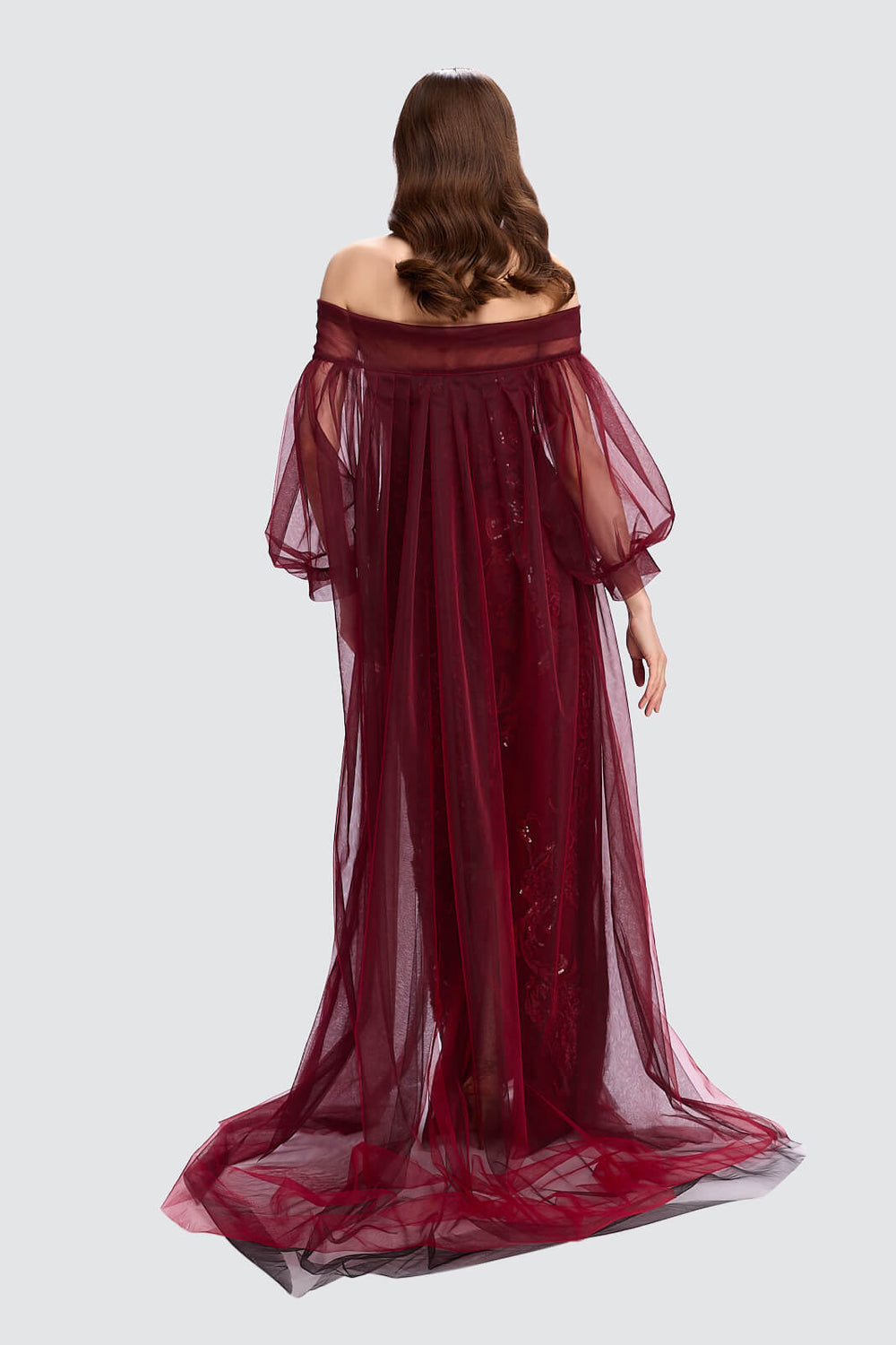 Embroidered Gown with Matching Tulle Cape Set-1