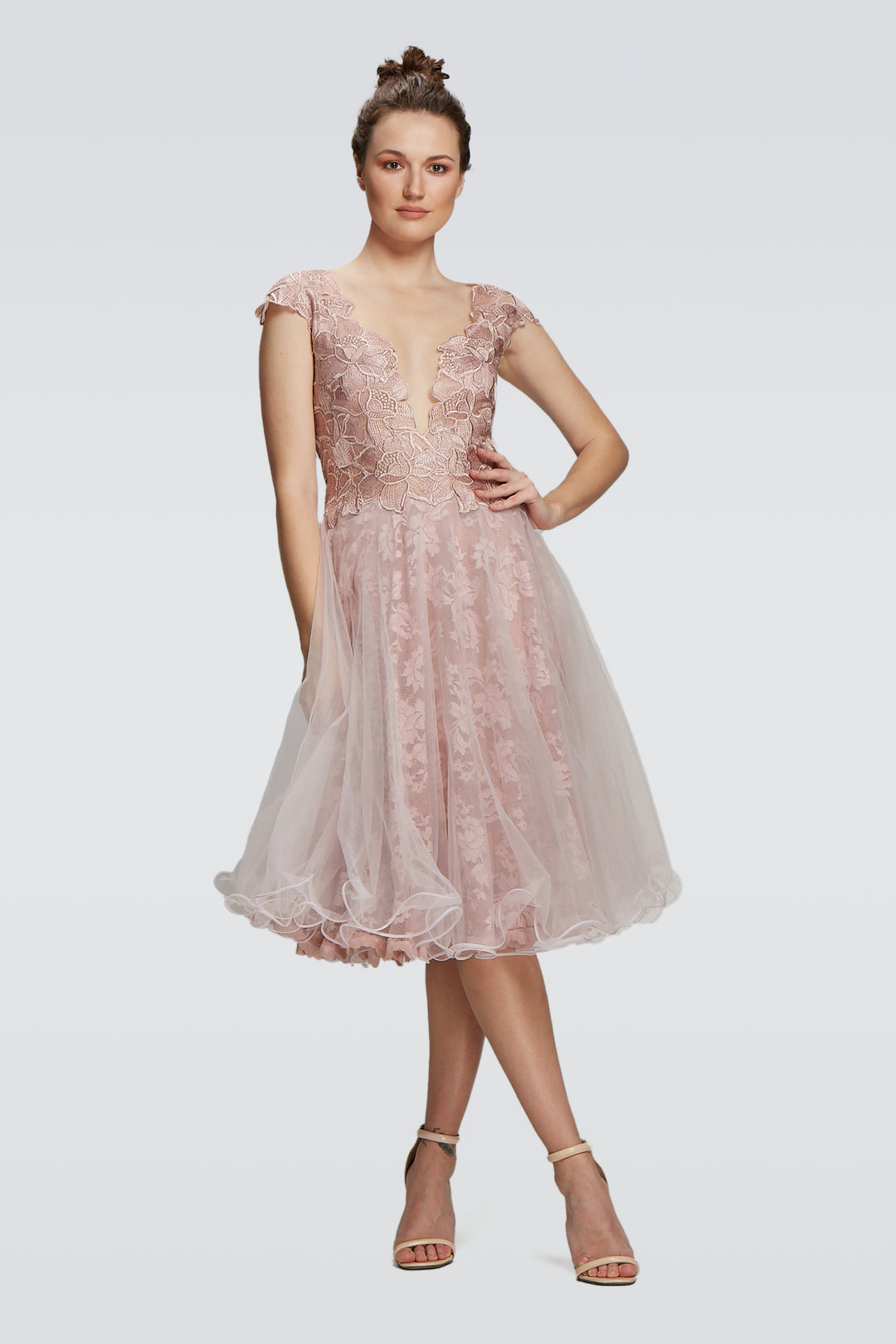 Deep Neckline Layered Dress-0