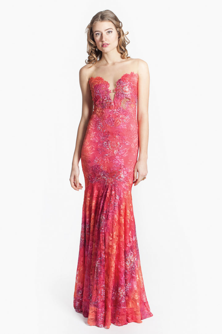Strapless Floral Lace Gown-0