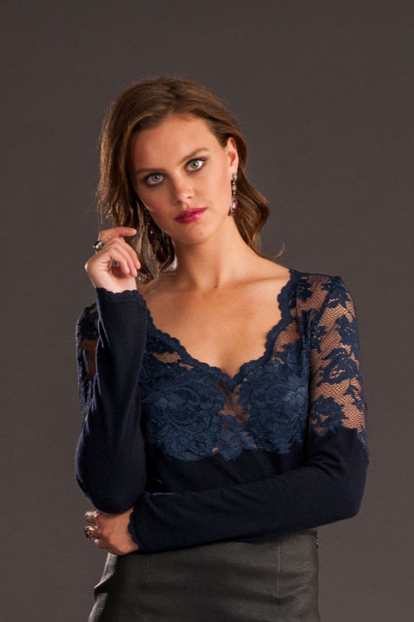 Blue Cashmere & Lace Sweater-0
