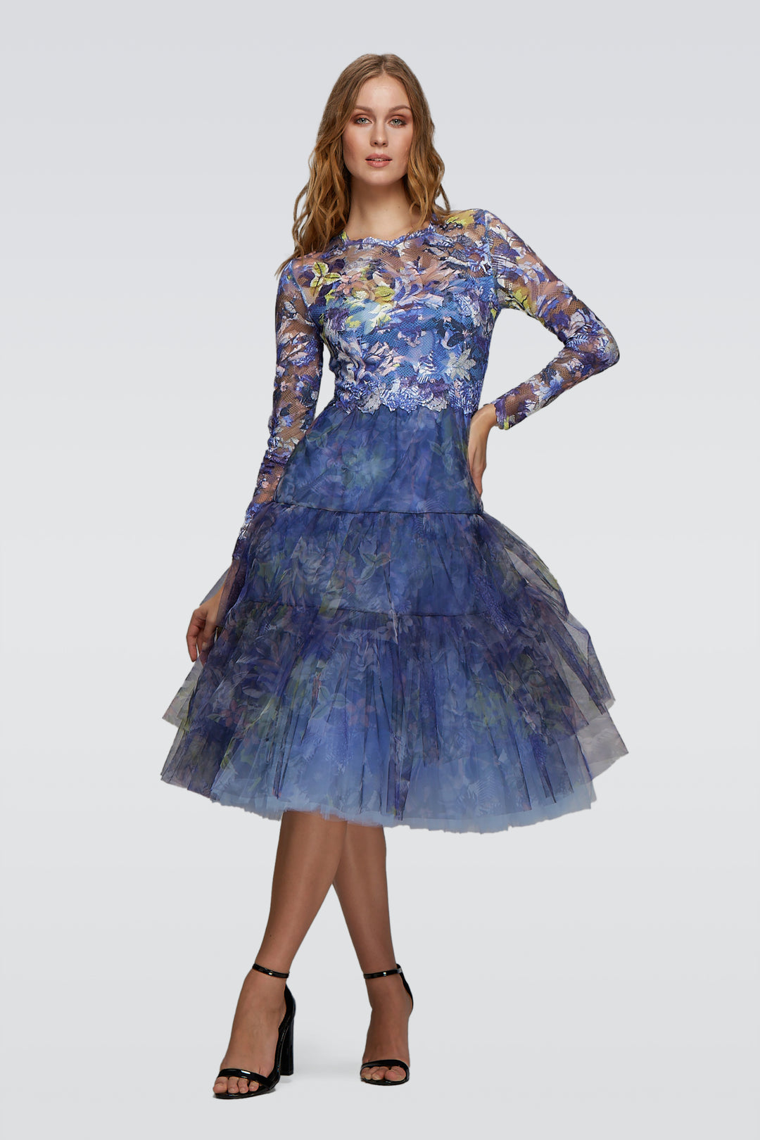Printed Lace with Soft Tulle A-Line Dress-0