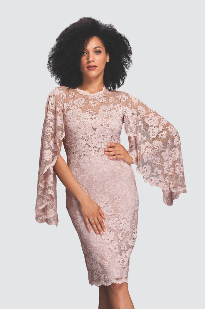 Lace Dress with Open Scallop Sleeves