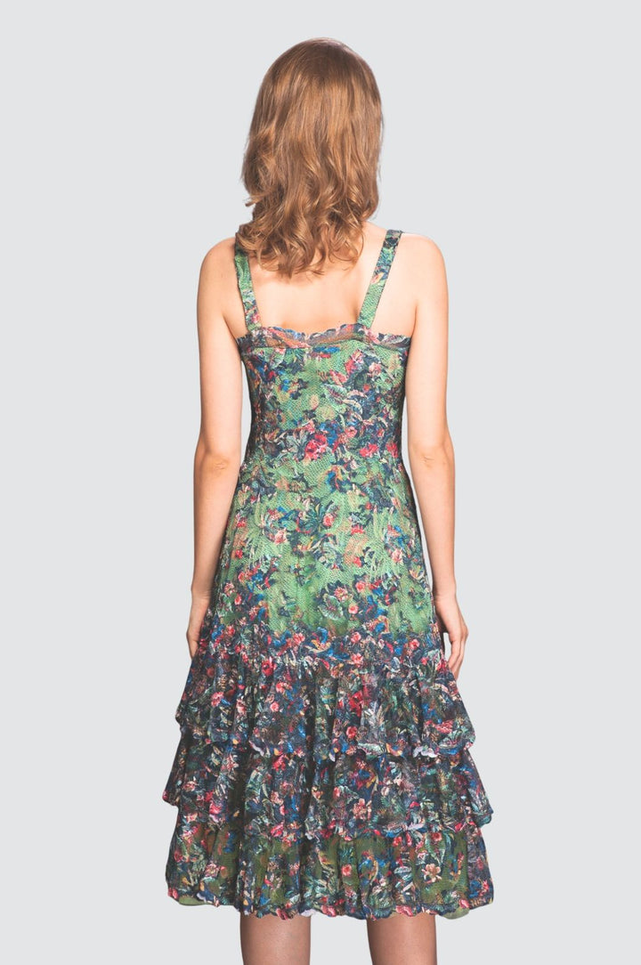 Floral Embroidered Ruffle Midi Dress