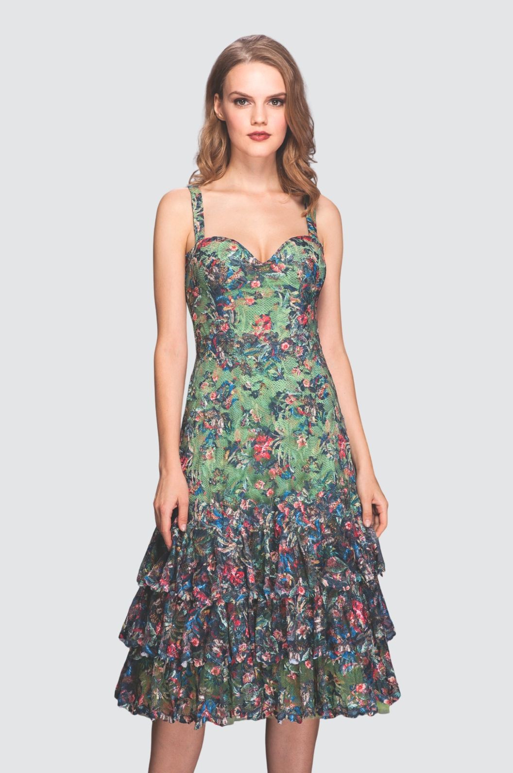 Floral Embroidered Ruffle Midi Dress