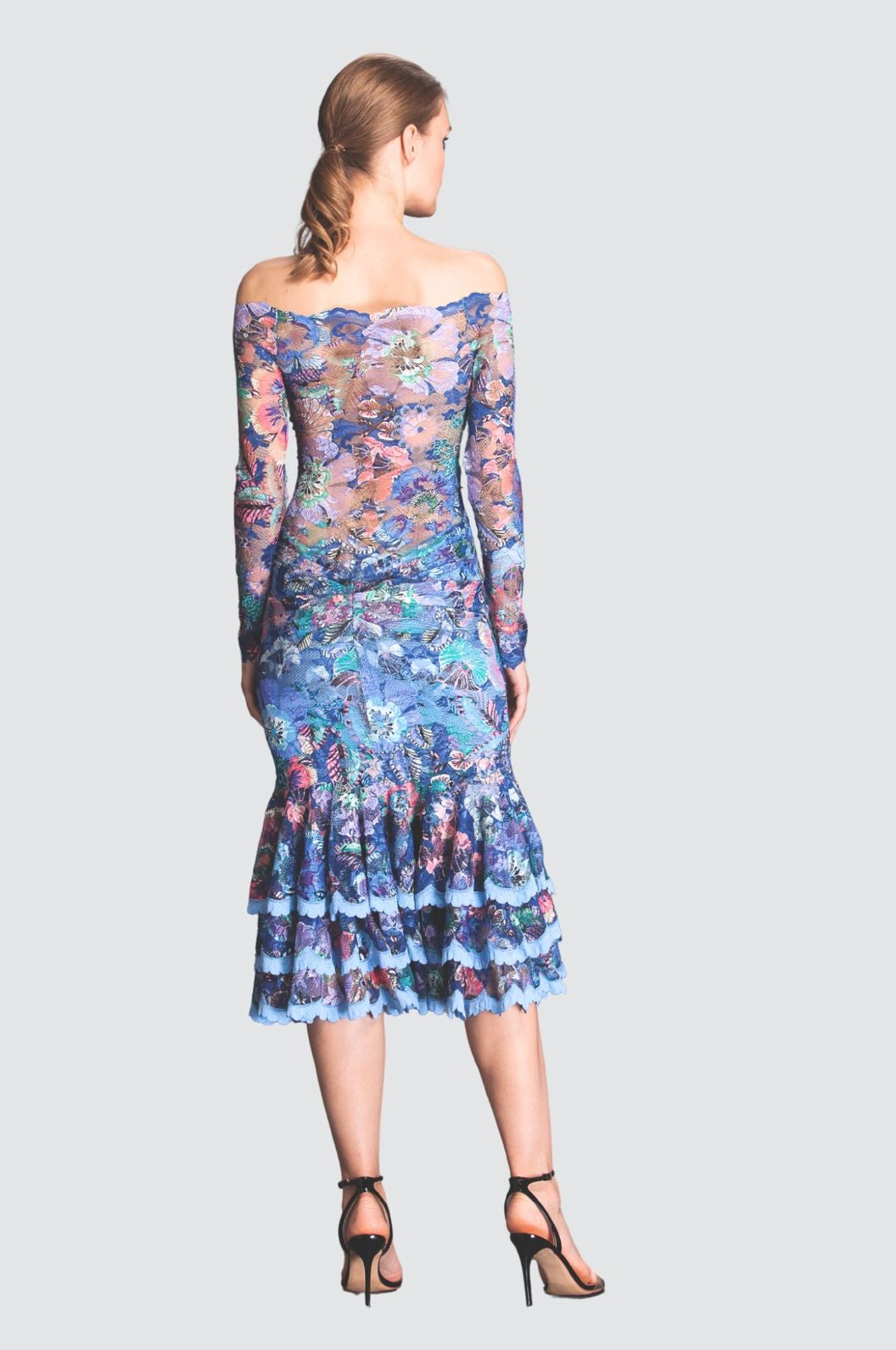 Off-Shoulder Floral Ruffle Midi Dress