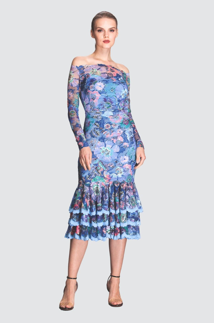Off-Shoulder Floral Ruffle Midi Dress