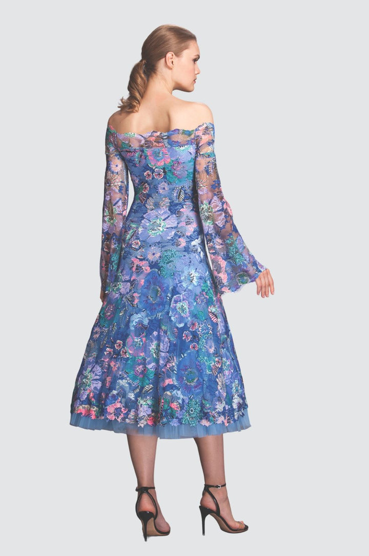Printed dress with tulle skirt