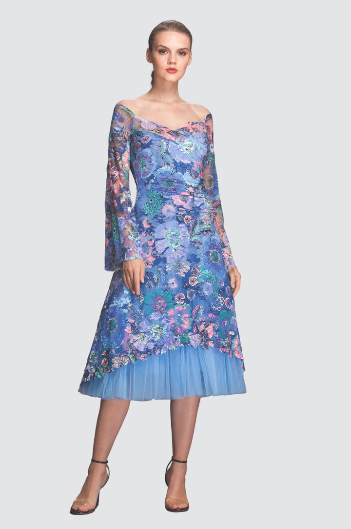 Printed dress with tulle skirt