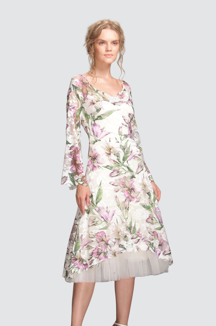 Printed dress with tulle skirt