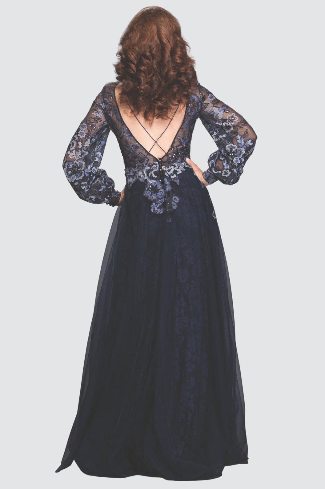 Mystery Shadow Embroidered Tulle A-Line Overlay Gown