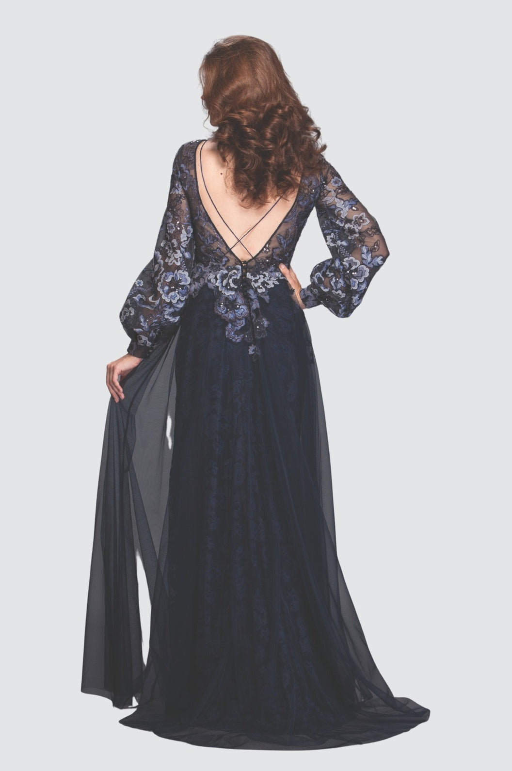 Mystery Shadow Embroidered Tulle A-Line Overlay Gown