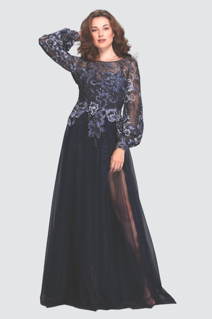 Mystery Shadow Embroidered Tulle A-Line Overlay Gown