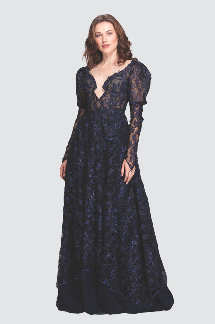 V-Neck Embroidery Gown