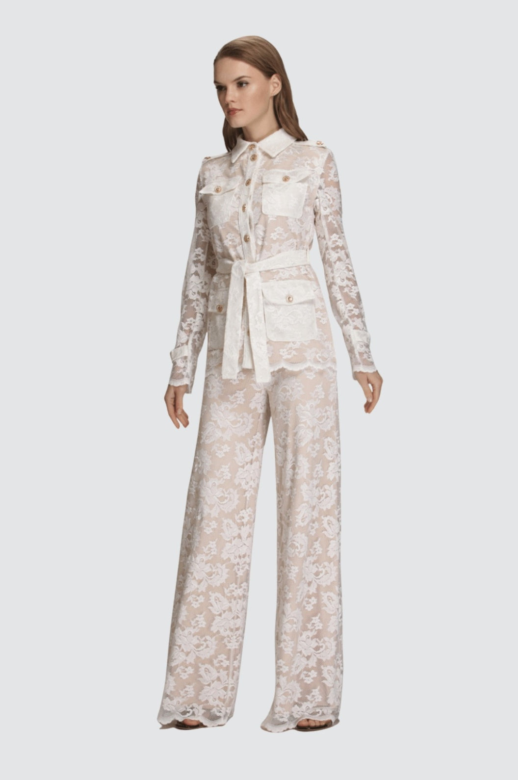 Lace Jacket & Wide-Leg Trousers Set