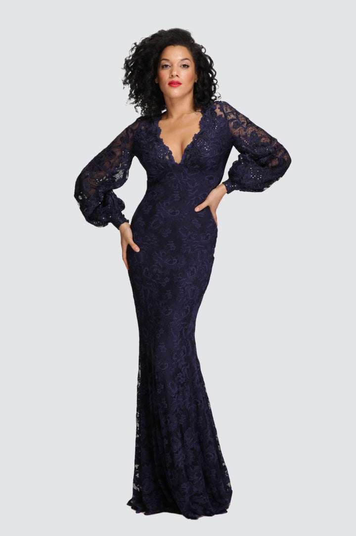 Lace Mermaid Gown with Dramatic Bishop Sleeves