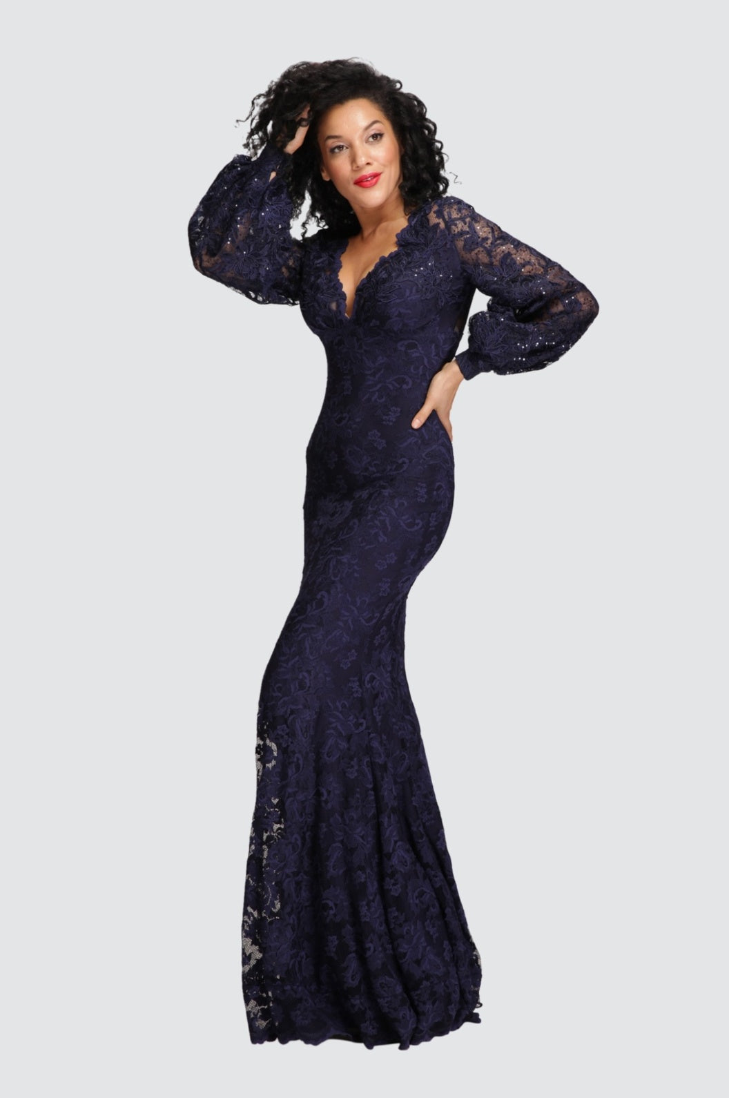 Lace Mermaid Gown with Dramatic Bishop Sleeves