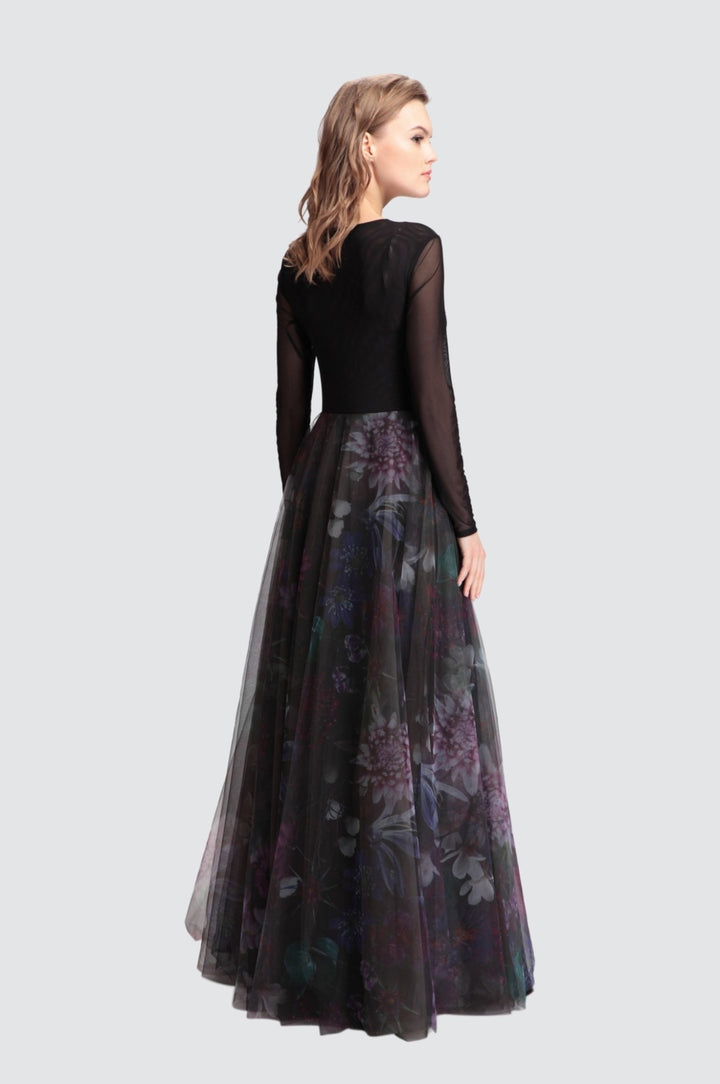 Floral Long Tulle Mesh Gown