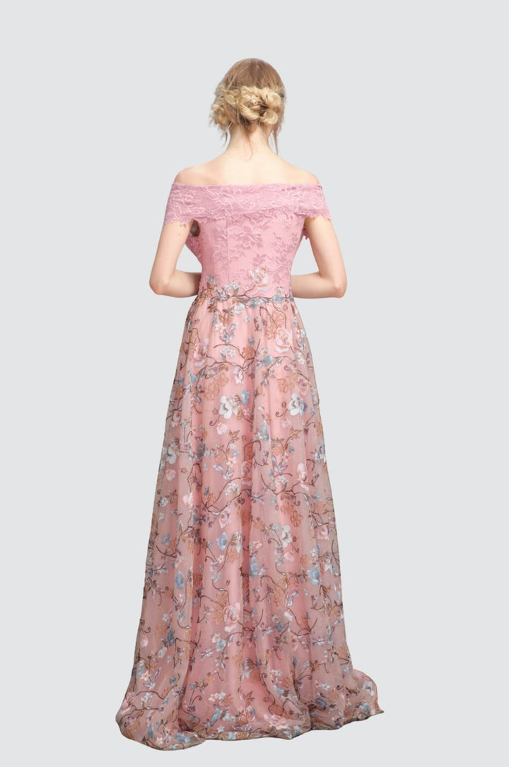 Off-Shoulder Wrapped Neckline Thigh Slit Dress