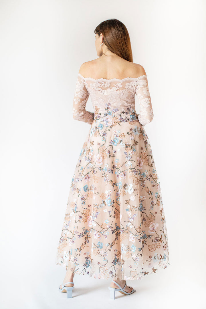 Embroidery Off-Shoulder Midi Dress
