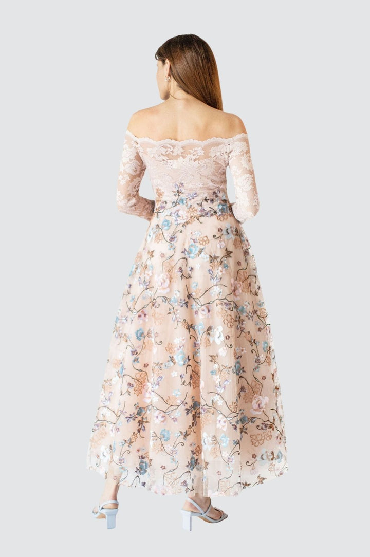 Embroidery Off-Shoulder Midi Dress